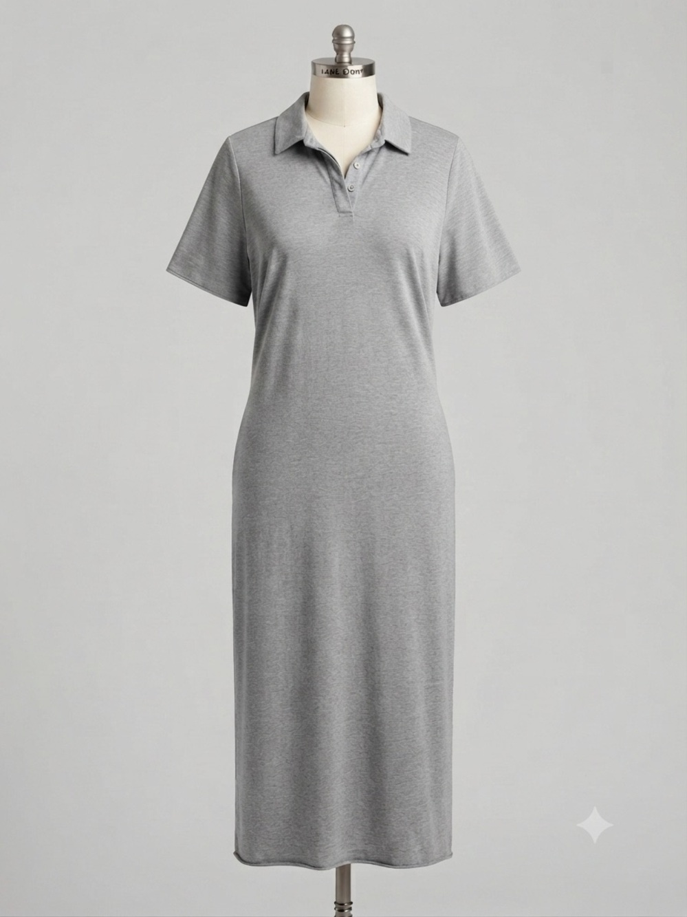 Gray Long Polo Style Shirt Dress Small Petite Preppy Travel Classic Casual
